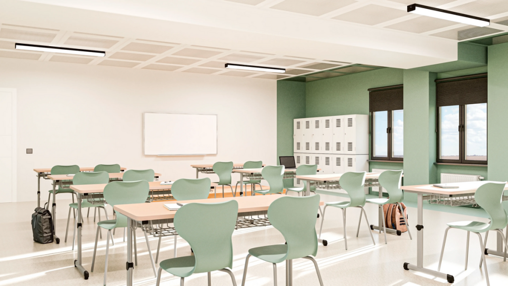 Thiếu sáng ở các khu vực rìa phòng hoặc phía sau lớp học, khiến học sinh ngồi cuối khó nhìn rõ (Nguồn: Internet)