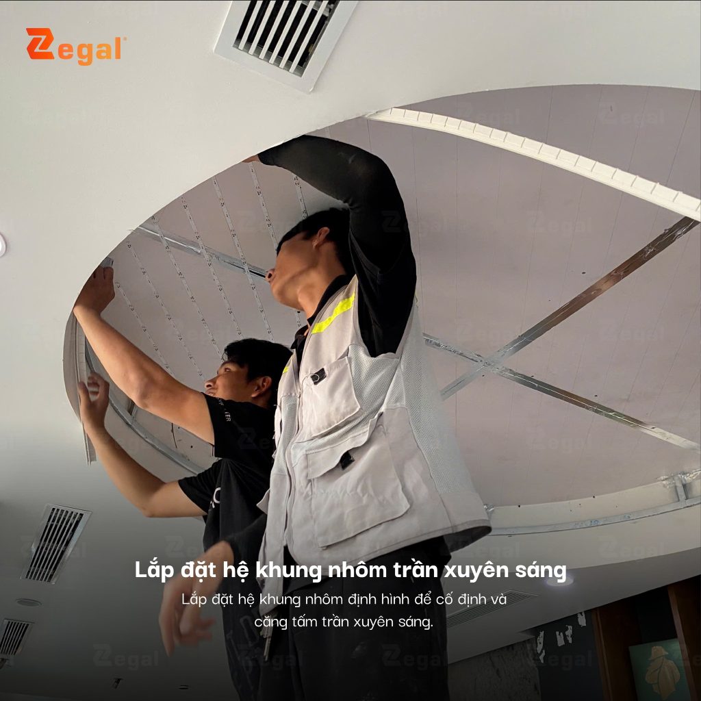 Install aluminum frame structures to secure and tension the translucent ceiling panels.