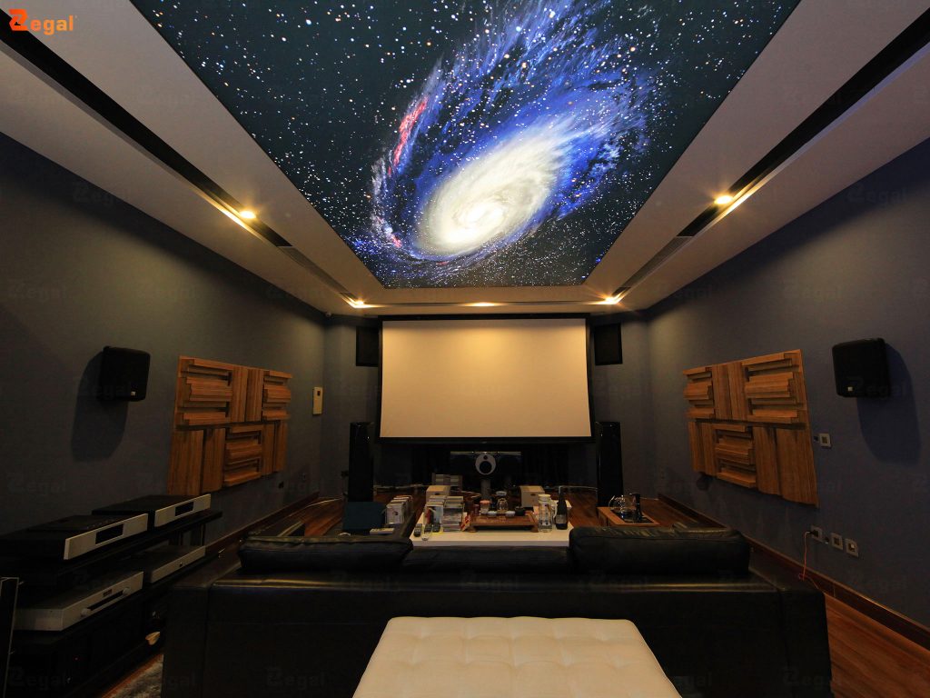 A modern living room ceiling design adds a touch of luxury to the living space.