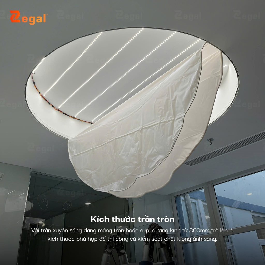 Kích thước trần tròn của trần xuyên sáng