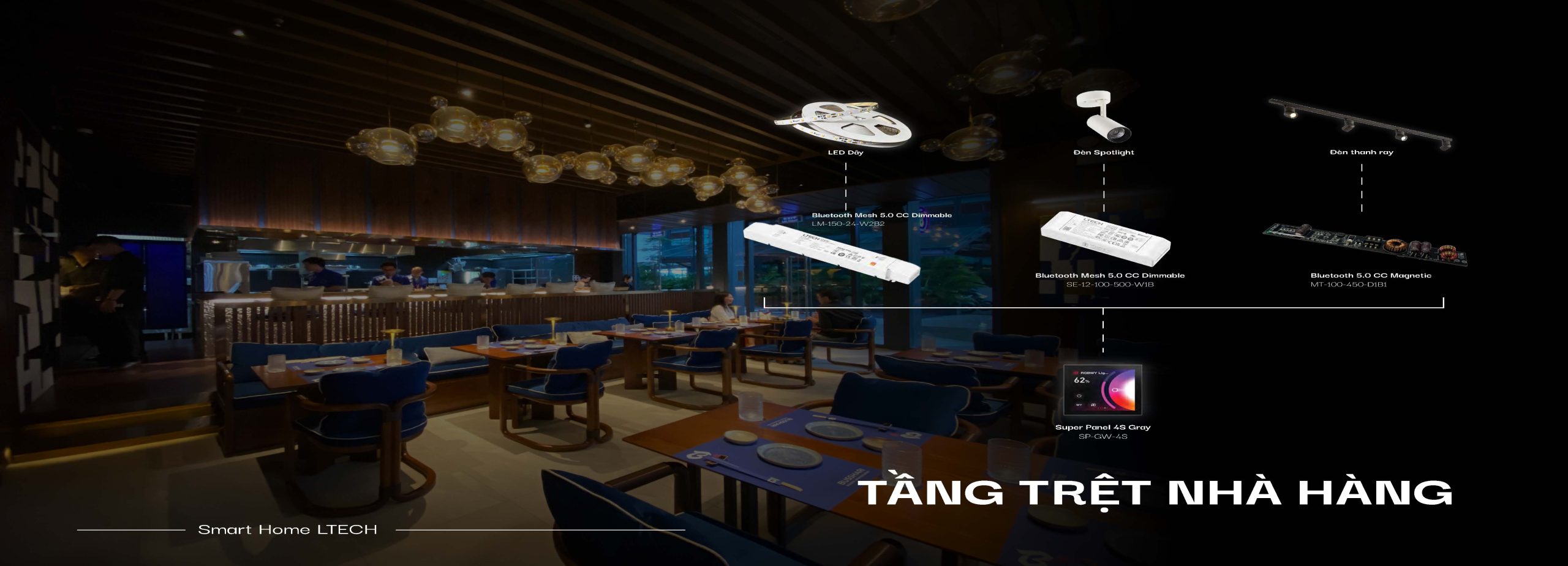 Hệ thống điều khiển LTECH tại tầng trệt nhà hàng Busshari.