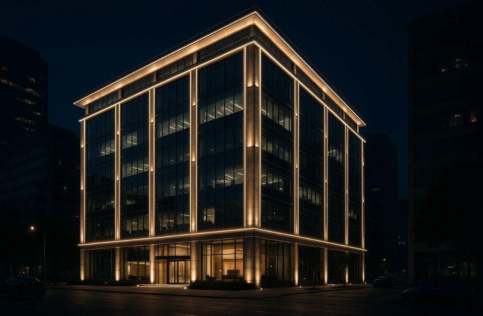 A modern facade combining materials and lighting creates a visual highlight for the building's architecture (Source: Internet).