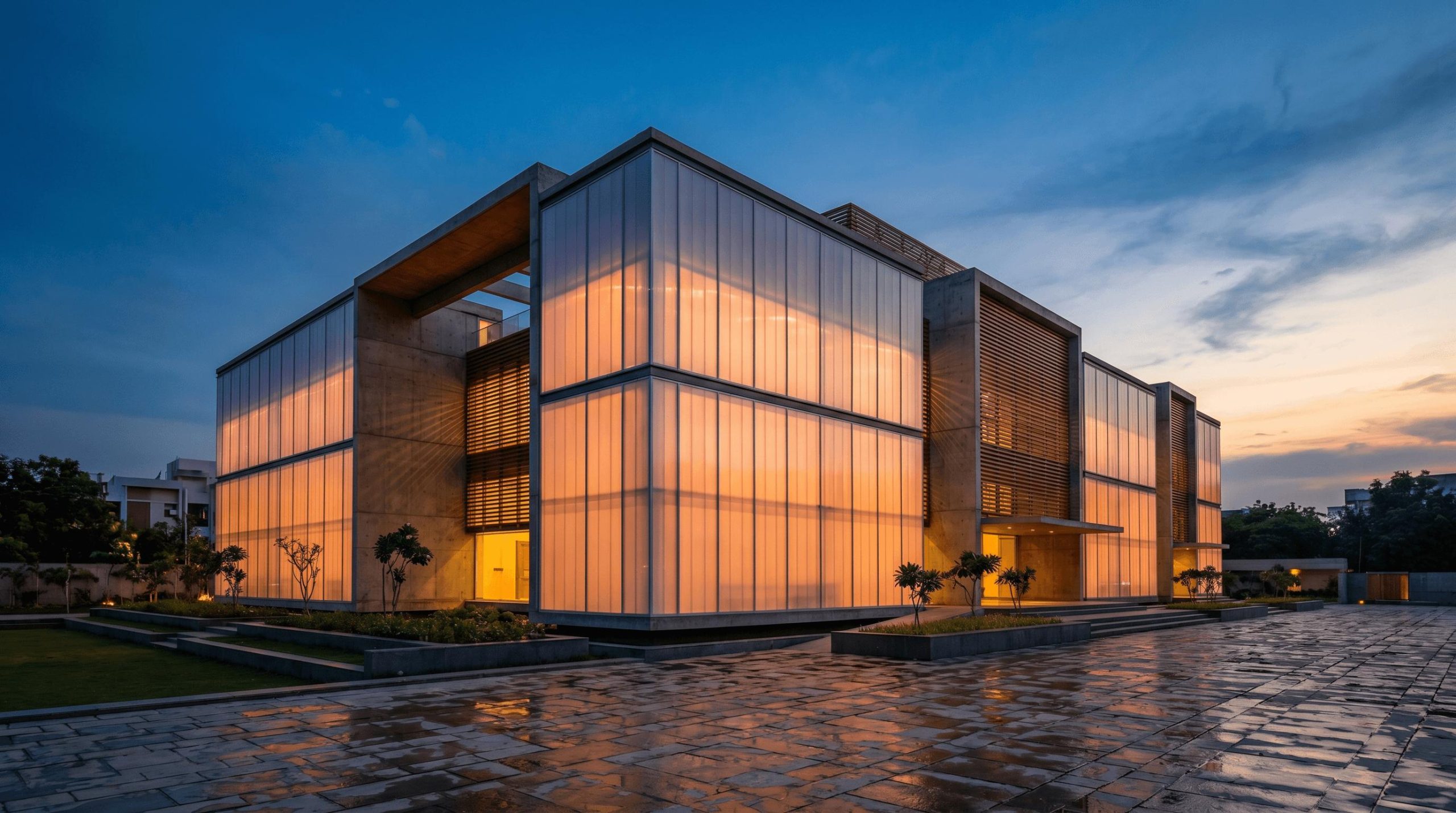 The facade system, combined with lighting, makes the building stand out and enhances its visibility at night (Source: Internet).