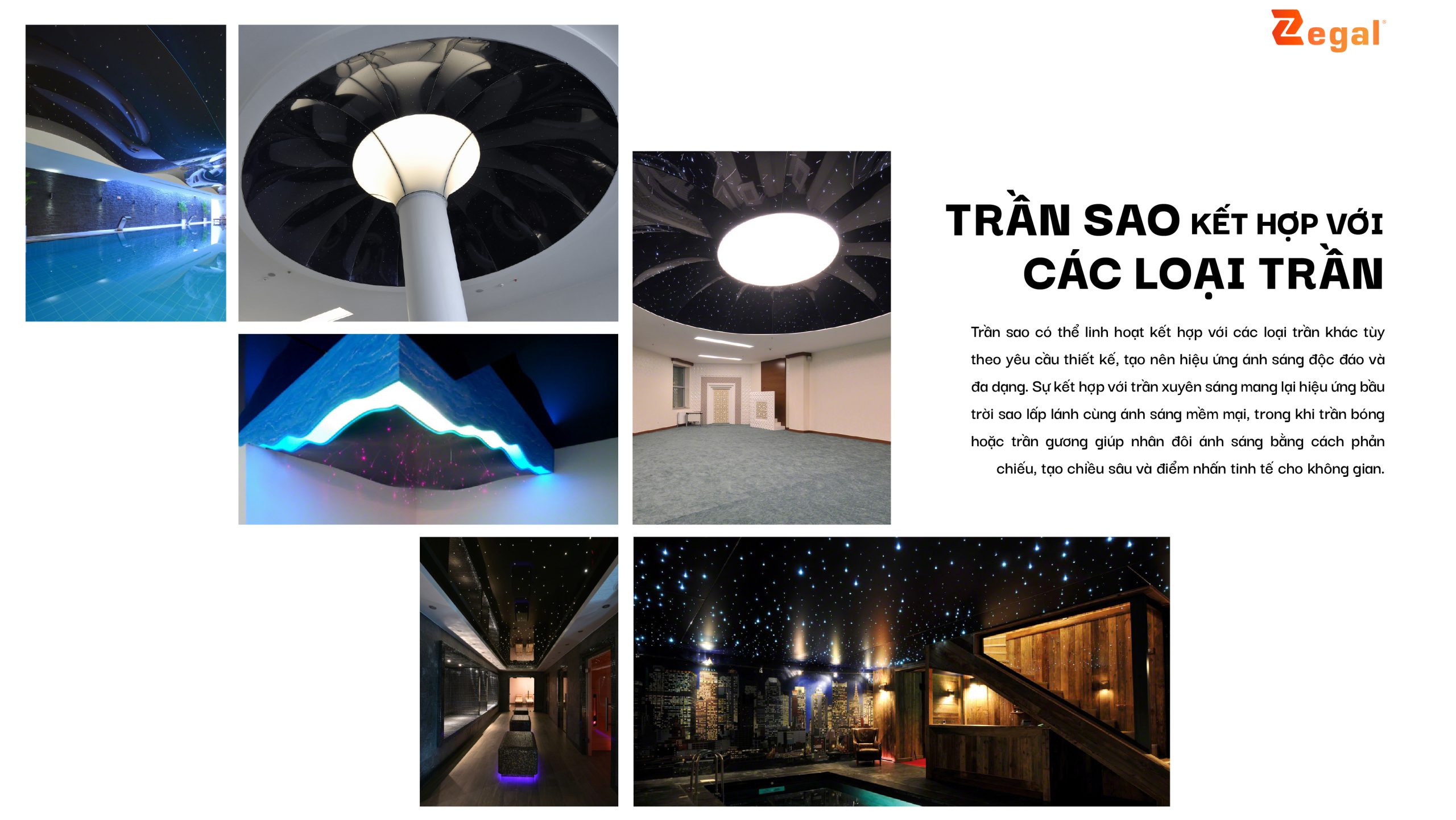 Starry-sky ceilings can be flexibly combined with other types of ceilings, depending on design requirements.